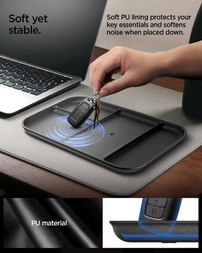 Spigen Modern Valet Tray Premium PU Storage Stylish Organizer Designed for Entryway Bedside Nightstand Desk for Key, Wallet, Watch, Phone, Jewelry, and Everyday Carry Accessories - Black (Sectional)