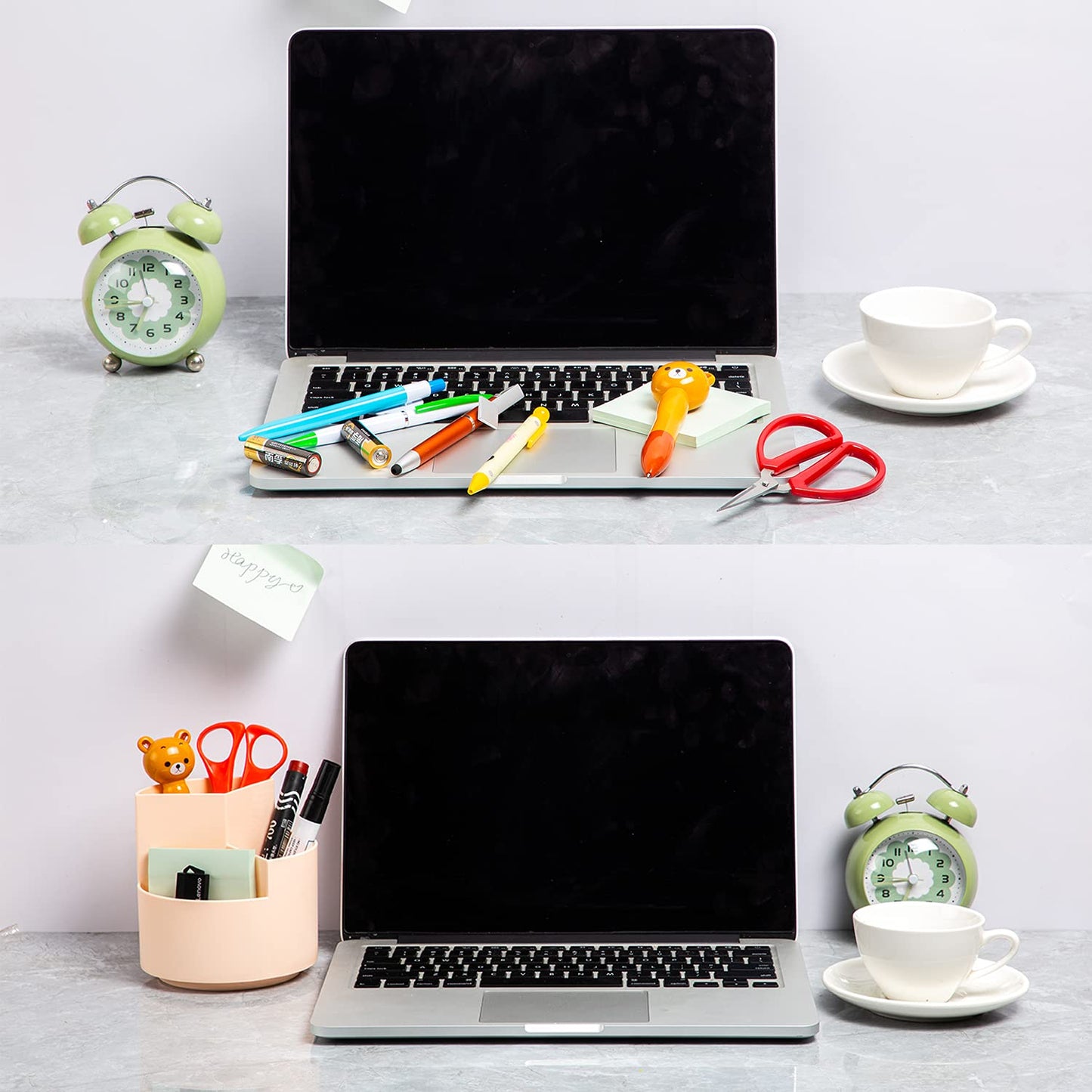 EDENMS Desk Pencil Pen Holder, 3 Slots 360-Degree Spinning Organizers, Desktop Storage Stationery Supplies, Cute Cup Pot for Office, School, Art Supply, Kids - Pink