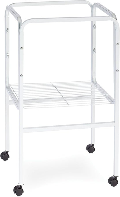 Prevue Pet Products Bird Cage Stand with Shelf - Small to Medium Metal Cage Stand with Rolling Wheels, Bird Stands for Inside, Mid‑Height Shelf for Cage Accessories, Toys, and Storage - White