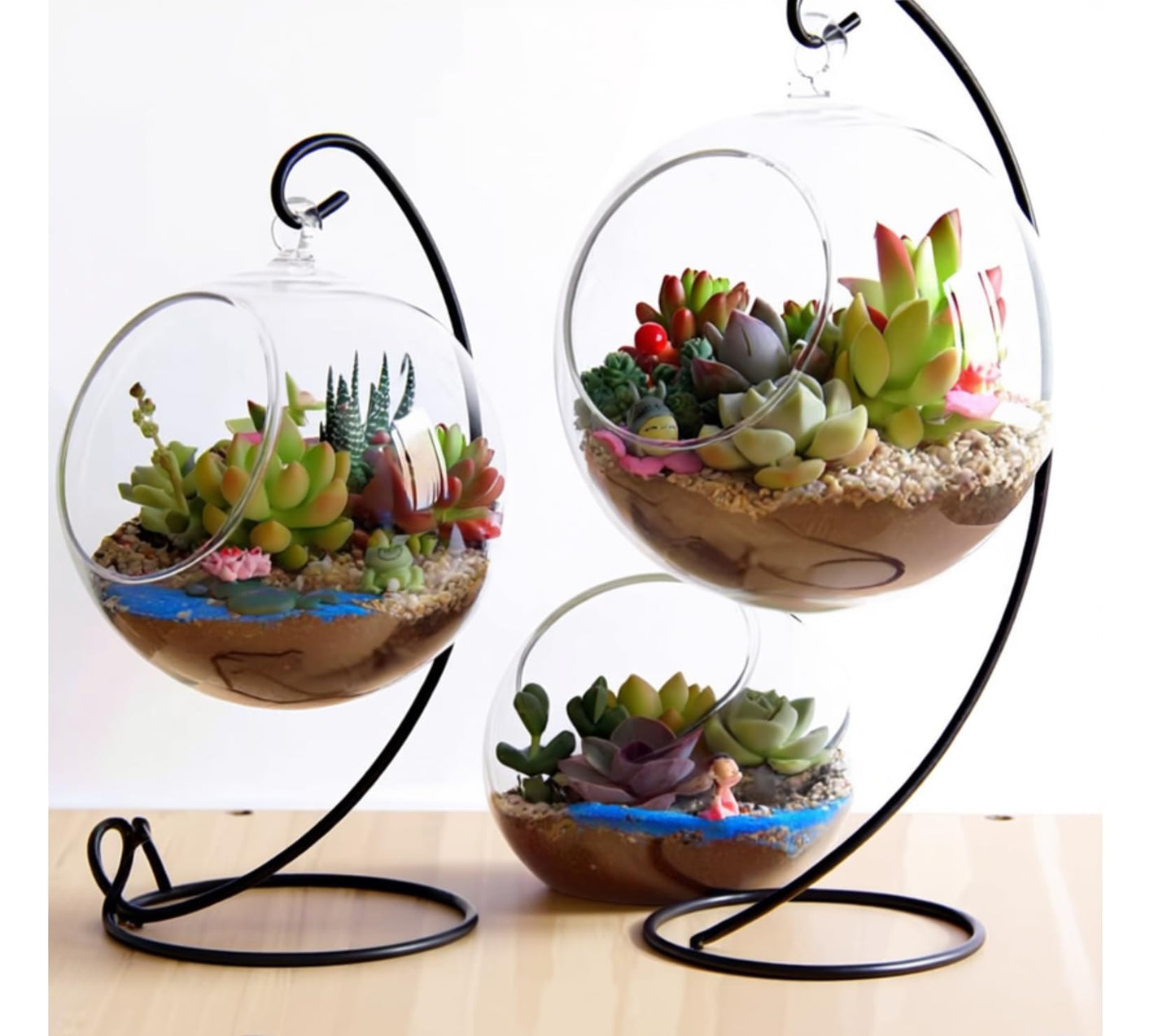 9 Inches Tall Ornament Display Stand, Tabletop Ornament Hanger, Iron Hanging Stand Rack Holder，Air Plant Holder, Terrariums Hanger, Black Iron Wire Hanging Hook for Christmas Halloween Decoration, Festivals Ornament, Wedding, Party Decor, Glass Globe Ter