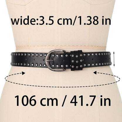 BODIY Rivet Leather Belt Black Vintage Waist Belts Y2K Wide Belts Western Studded Belt for Women (Black)