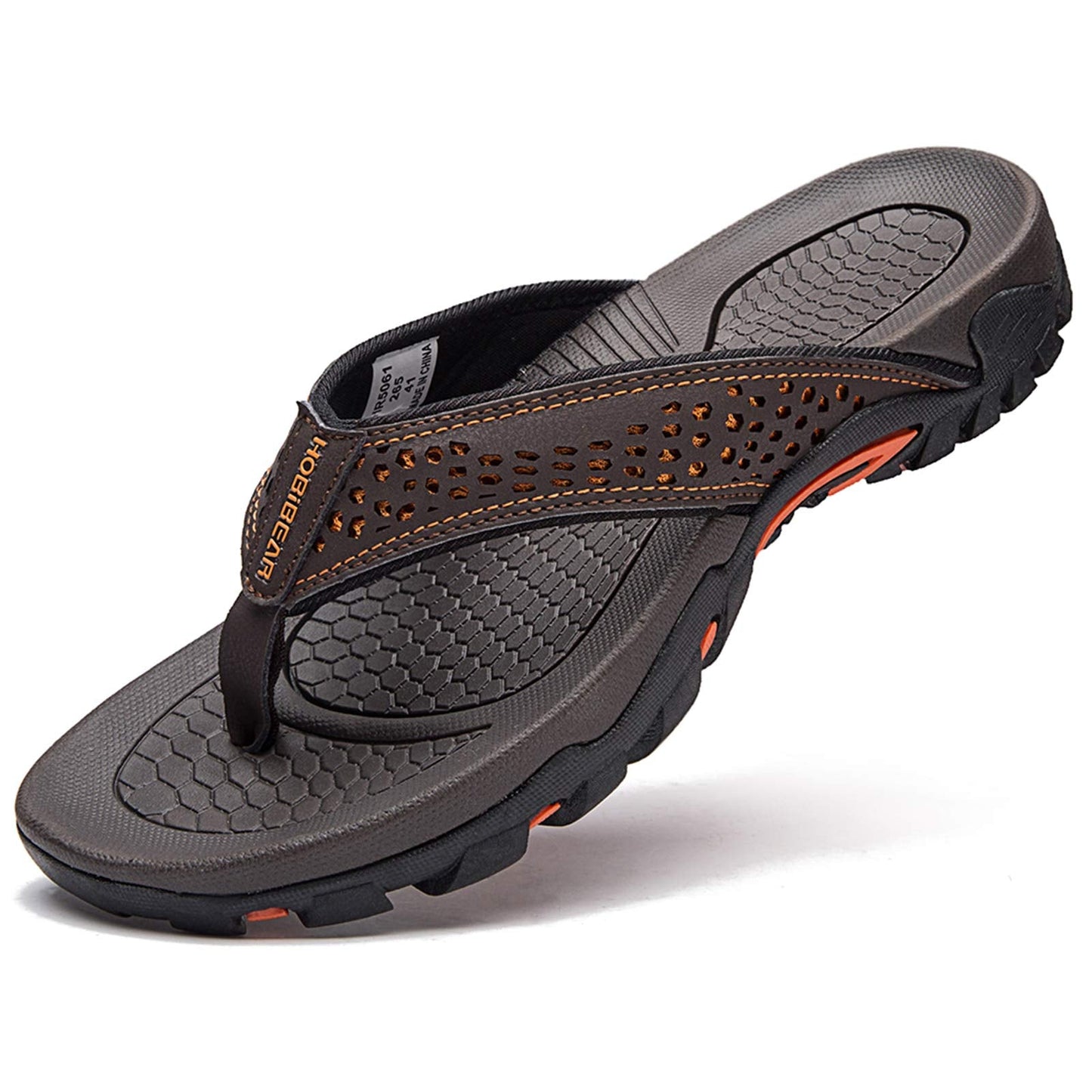 GUBARUN Mens Sport Flip Flops Comfort Casual Thong Sandals Outdoor(Brown, 13)