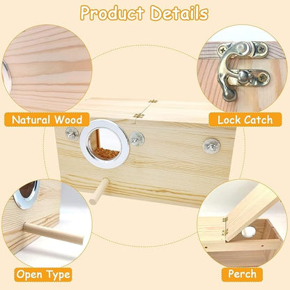 PINVNBY Large Natural Wood Parakeet Nesting Box Budgie Breeding Box Acrylic Bird Nest for Cage Transparent Panoramic for Birds, Parrots, Cockatiels, Lovebirds, Canaries (XL: 13.3 x 7.8 x 7.08 inch)