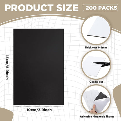 Macarrie 4 x 6 Adhesive Magnetic Sheets with Adhesive Backing Cuttable Magnetic Paper Stickers Flexible Peel and Stick for Picture Crafts Die Storage Photos(200 Pcs)