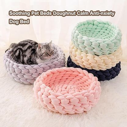 Woven Dog Bed Basket, Knitted Cotton Cat Bed Round Washable Woven Cat Pet Bed Chunky Dog Basket, Orthopedic, Chunky Knit Dog Nest,Dog Bed,Dog Cave,Dog Bedding(Green 1,17")