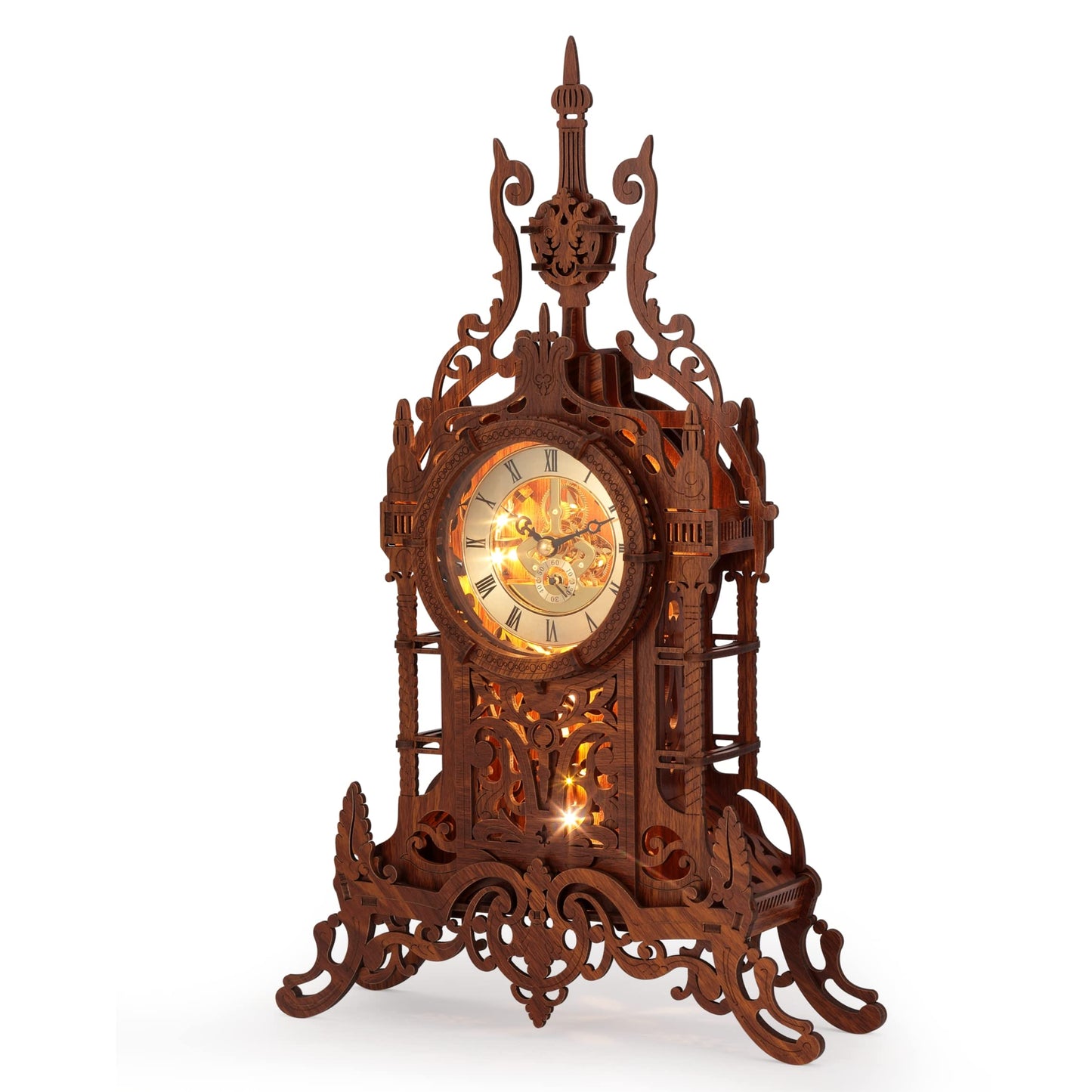 FUNPOLA LED 3D Wood Puzzle Clock Tower, 3D Puzzle Building Model, 3D Home Décor Puzzle DIY 3D Clock Kit for Adults (LED-WTC02)
