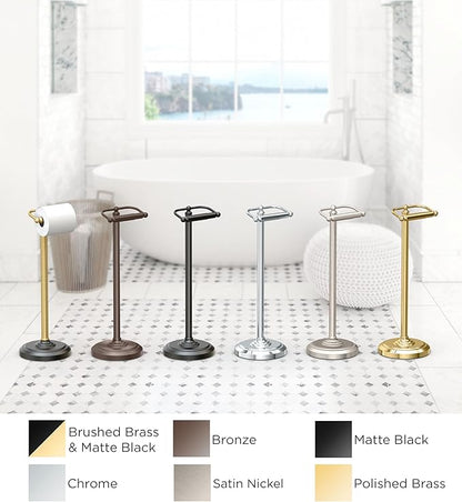 Gatco 1436C Toilet Paper Holder Stand, Chrome Finish, Freestanding Bathroom Floor Stand, Pedestal, Weighted Base, 22 Inch