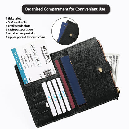 Slim RFID Blocking Passport Holder Wallet,PU Leather Travel Card Organizer,Lightweight Passport Case for Women Men (Black)