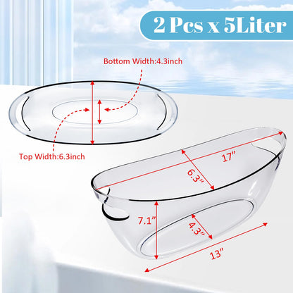 2 Pack Acrylic Tub Ice Buckets for Parties Portable Beverage Tub with Handles Champagne Bucket Metal Ice Buckets for Cocktail Bar with Ice Scoop (Clear)