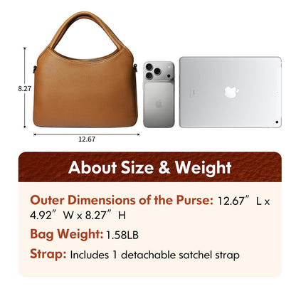 KOGTLA Women's Large Pebbled Leather Purses with Satchel Strap, Ladies Vegan Leather Tote Handbags, Hobo Shoulder Bags Brown