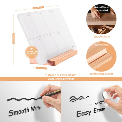 Desktop Glass Weekly Planner Whiteboard with Detachable Wood Stand,Small Portable Dry Erase Calendar to Do List White Board 12x6 for Office, Home, Schools, Marker&Eraser Included, Yeoux