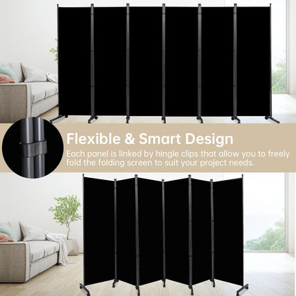 Room Divider Large 6 Panel Privacy Screen,Portable Room Partition on Wheels