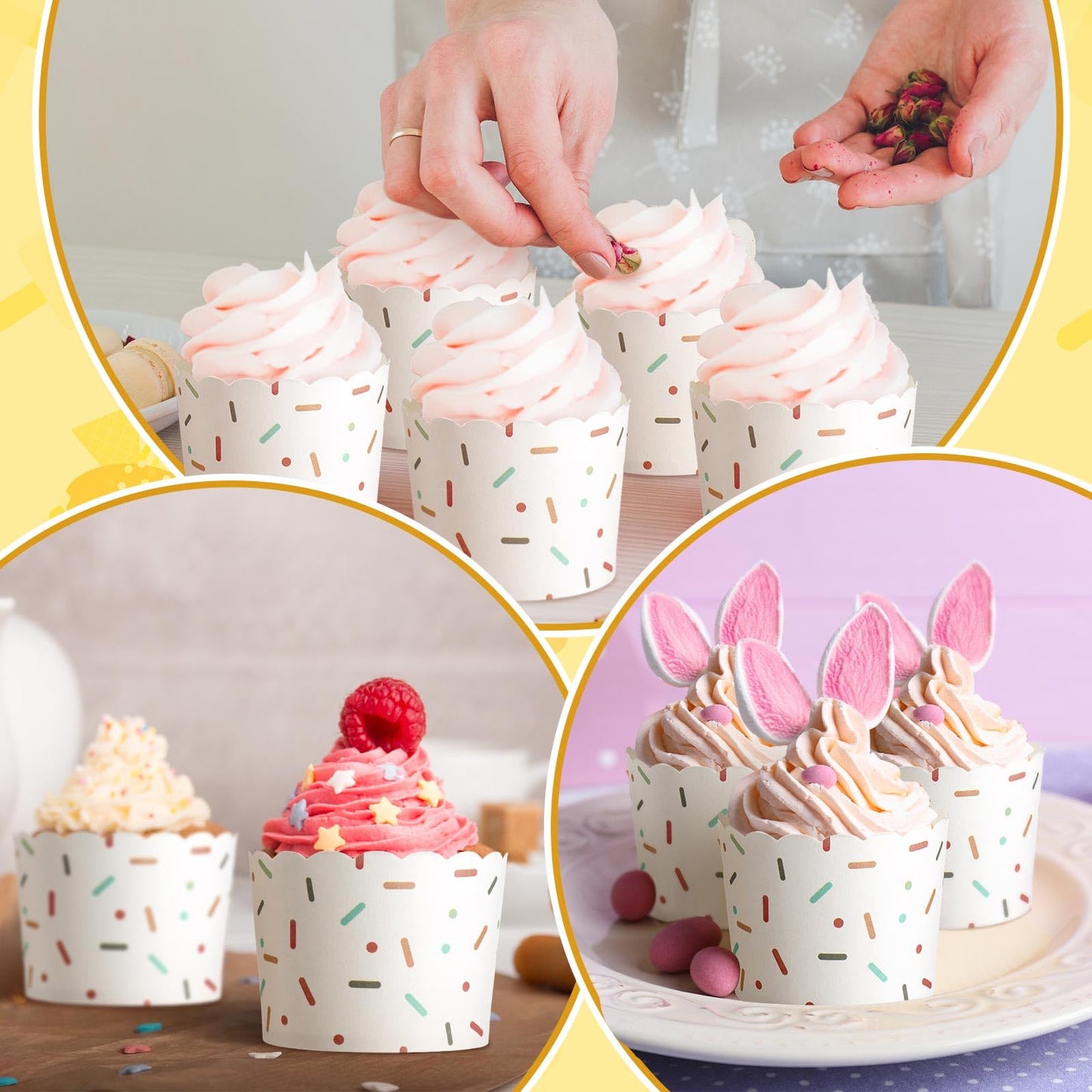 Uiifan 200 Pcs 6 oz Muffin Cupcakes Baking Paper Cups Greaseproof Muffin Paper Cups White Cupcake Liners Baking Supplies for Cake Balls Candies