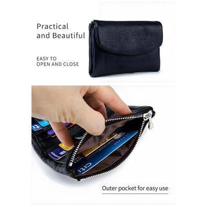 Unisex Pebble Leather Wallet, 5.3In Short Genuine Leather Coin Card Holder, Two zippered pockets, Unisex Clutch Bags, Can Hold Coins, Cards, Id Cards (Silver)
