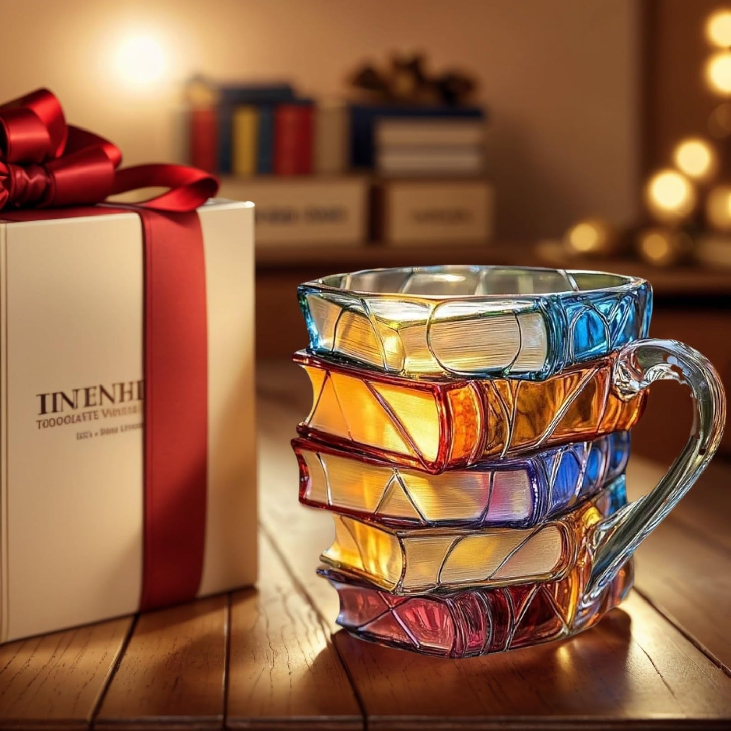 OTTNSA 3D Painted Book Stack Glass Coffee Mug, 12 oz Colorful Heat-Resistant Cup, Christmas & Holiday Gifts for Books Lovers, Readers, Writers, Librarians, Book Club and Bookworm Fans