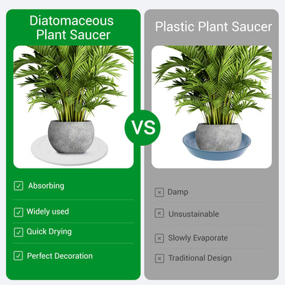 Afcabakila Diatomaceous Earth Plant Saucer, 12 Inch Instant Dry Indoor Plant Trays, 2 Pack White with Non-Slip Pads, Multifunctional Drainage Collector
