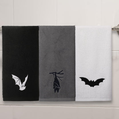 Breling 3 Pcs Kitchen Hand Towels 13.3 x 29 Inch Towels for Bathroom Soft Embroidered Home Decoration for Goth Kitchen Halloween Birthday Gifts(Polyester,Bat)