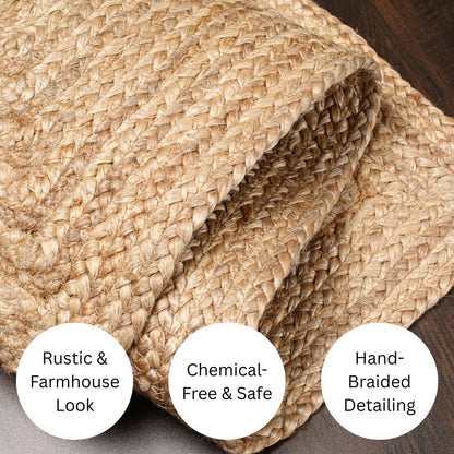 Ohomly Living Rustic Braided Jute Table Runner 36 Inches Long - 13x36 Inch Farmhouse Style Natural Dining Table Décor - Durable, Non-Slip, Heat & Scratch Protection 100% Jute Handcrafted Table Runner