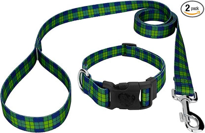 Country Brook Petz - Blue and Green Plaid Everyday Dog Collar and Leash - Plaid and Argyle Collection Featuring Charming Designs (1 Inch, Extra Large)