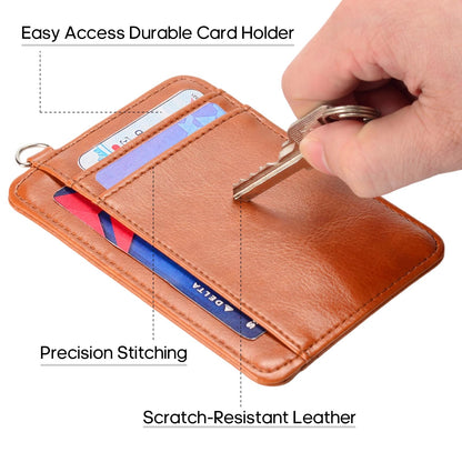 SNTAIHIDE Slim Minimalist Leather Card Holder Wallet with RFID Blocking, Brown, Front Pocket Wallet for Men and Women