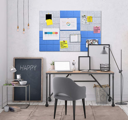 Uoisaiko Large Felt Board Tiles for Wall with 30 Push Pins, 11.8"x11.8" Pack of 6 Pin Board Notice Boards for Home Office Kitchen, Bulletin Board Wall Tiles for Photos Memos (Blue+Grey, 6 Pack)