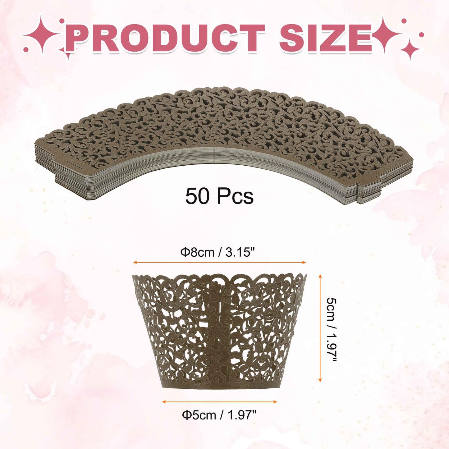 HARFINGTON 50 Pcs Lace Cupcake Liners Standard Vine Designed Hollow Out Cupcake Wraps Artistic Bake Cake Paper Cups for Anniversary Birthday Weddings Parties, Dark Brown