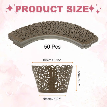 HARFINGTON 50 Pcs Lace Cupcake Liners Standard Vine Designed Hollow Out Cupcake Wraps Artistic Bake Cake Paper Cups for Anniversary Birthday Weddings Parties, Dark Brown