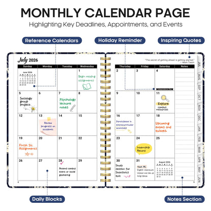 Planner 2026-2027, Academic Year Weekly and Monthly Calender Planner, from Jul 2026 - Jun 2027, Spiral Bound School Planning Book, Perfect for Teacher, Student, Women & Men, A4 (8.5" x 11"), Midnight Jellyfish