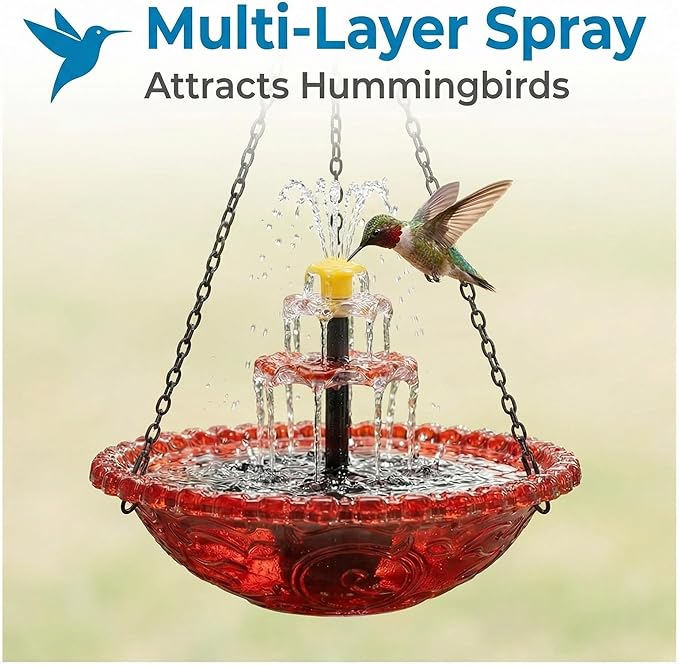 Solar Cascade Hanging Bird Bath Fountain, 2026 Upgraded Hanging Bird Bath with Flowing Water for Outdoors Garden Patio Backyard Lawn Decor (Red)