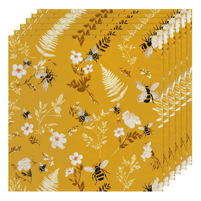 AUUXVA Table Napkin Cloth Set of 6 Bee Flower Floral Pattern Cloth Napkins 20x20in Washable Wrinkle Free Dinner Napkin for Wedding Parties Restaurant Decor Everyday Use