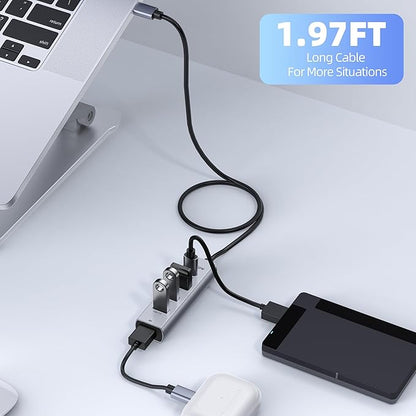 intpw USB C to USB A Hub 5 Ports Type C Hub USB 3.0 5Gbps Aluminum Adapter Multiport USB C Hub for Laptop, Mac, iPad, PC (1.97FT(5in1,BC))