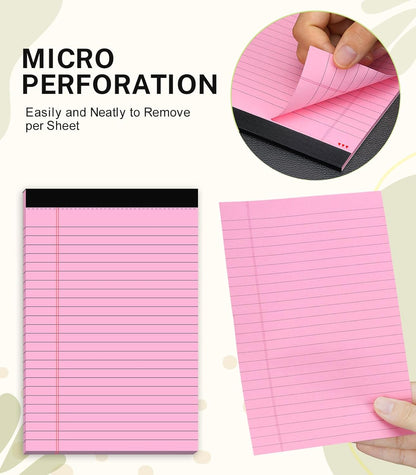 Small Legal Pads 5x8 Colored, 6 Pack Note Pads 5x8, Perforated Pink Legal Pad College Ruled, Lined Paper Pads 5x8 Notebook Pad, 30 Sheets per Notepad, Mini Purple Legal Pads 5x8 for Office School Home
