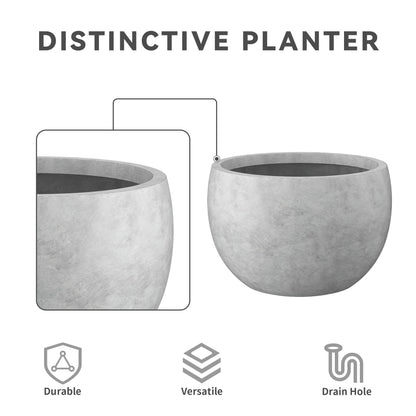 Kante 19.9",15.7",11.8" Dia Round Concrete Planter Set of 3, Outdoor/Indoor Large Bowl Plant Pots with Drainage Hole and Rubber Plug for Garden Patio Balcony Home, Natural Concrete
