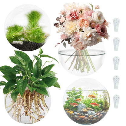 4 PCS Wall Propagation Planters, Wall Planter for Indoor Plants Oblate Glass Vases, Glass Flower Vase Holder for Hydroponics Plants Propagatio Modern Home Corridor Decor