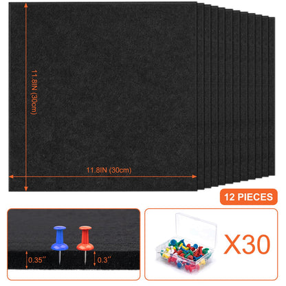 Cork Boards for Walls 48" x 36" Felt Board Alternative, 12 Pack Felt Wall Tiles Bulletin Board, Large Cork Board for Office Pin Board Tack Board Cork Boards