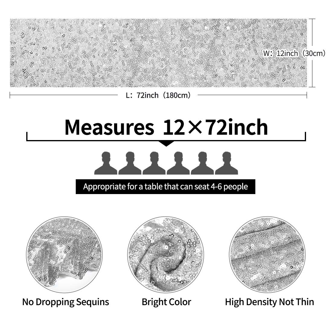 2 Packs 12 x 72 inches Silver Sequin Table Runner, Glitter Runner for Birthday Party Supplies Decorations Wedding Bachelorette Holiday Celebration Bridal Shower Baby Shower