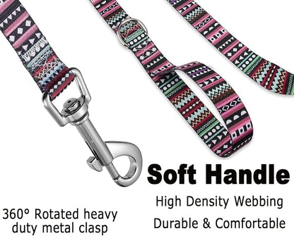 Mihqy Dog Collar and Leash Set with Bohemia Floral Tribal Geometric Patterns - Soft Ethnic Style Collar Adjustable for Small Medium Large Dogs(Bohemian Purple Set,L)