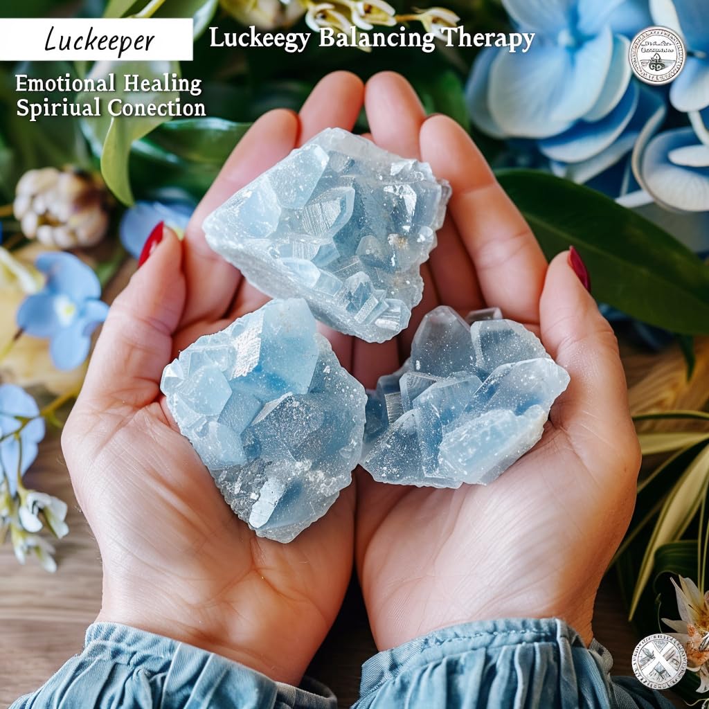 Luckeeper 1 lb Blue Calcite Bulk Raw Crystals and Healing Stones Quartz for Tumbling, Wire Wrapping, Wicca Reiki,Meditation
