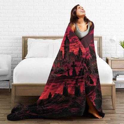 Gothic Blanket for Women Men, Super Soft Funny Cool Red Castle Halloween Gothic Bat Throw Blanket Gifts for Kids Adults, Warm Cozy Fuzzy Plush Fleece Flannel Goth Blankets 50"x40" for Couch Bedding
