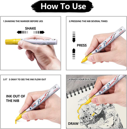 Black Paint Pens Markers - 12 Pack Oil Based Permanent Marker, Medium Tip, Never Fade, Quick Dry, Waterproof Paint Pen for Rocks Painting, Wood, Fabric, Plastic, Canvas, Glass, Metal