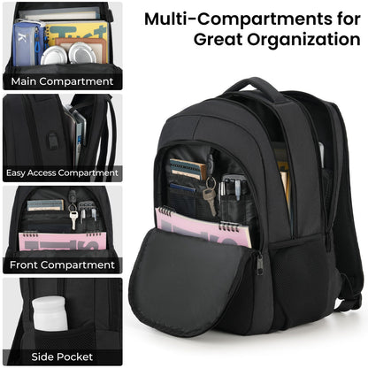 BIKROD Backpack for Men and Women, School Backpacks for Teen Boys Girls, Water Resistant Sturdy Anti Theft Travel Laptop Backpack, Black Student Bookbag Fits 15.6 Inch Laptop, Gifts