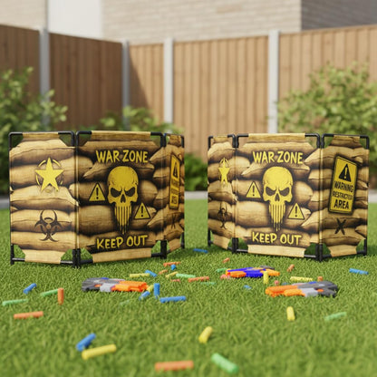 2-Pack Tactical Bunker & Foldable Battlefield Obstacles 59x34” Combat Battle Zone Fort, Compatible with Laser Tag, Foam Blaster, Birthday Activities, Party Supplies + Interactive Target Board