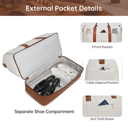 Convertible Garment Duffel Bag for Travel,2 in 1 Weekender Bag Hanging Suitcase for Women with Shoe Compartment, Carry On Suit Bags Travel Duffle Bag Beige