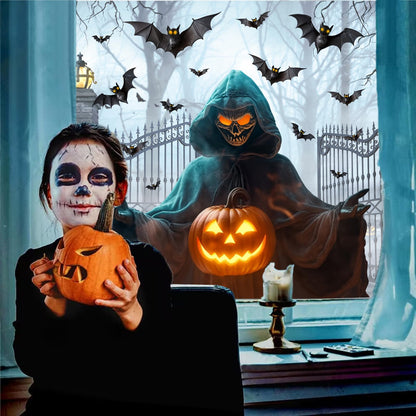 Halloween Window Decorations Clings Large Ghost Decals for Glass Door Double Sided Scary Window Decal Removable Indoor Halloween Party Supplies Spooky Bats Static Decal for Home Office Holiday Decor
