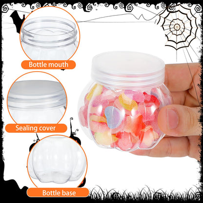 GOOHOCHY Transparent Pumpkin Candy Jar 2.75 Inch Clear Plastic Storage Container for Halloween Party Snacks Wedding Treats and Small Candy Storage