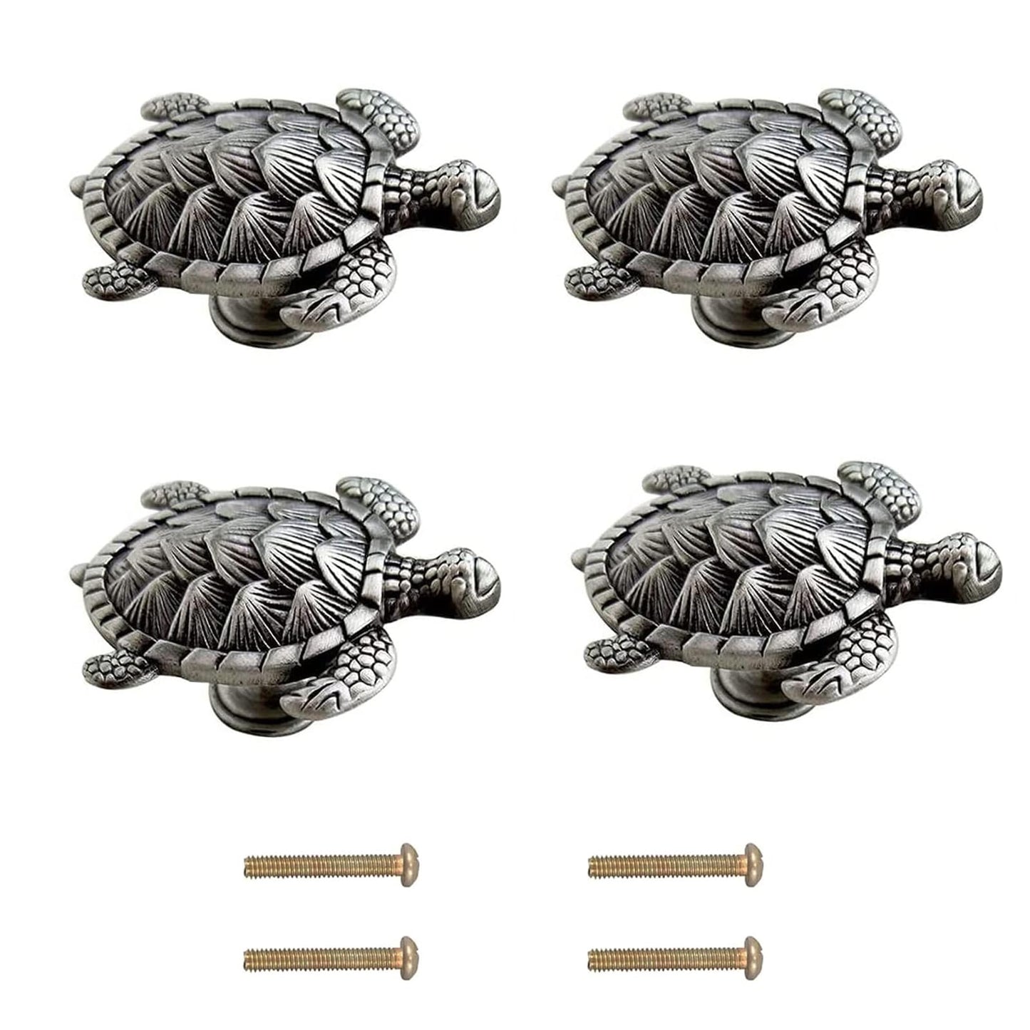 Jinyuanchao Ocean Turtles Handle 4PCS, Metal Dresser Drawer Cabinet Door Knobs Pulls Handles Home Bathroom Beach Nautical Coastal/Forest Decor Animal Series (Turtle, Pewter)