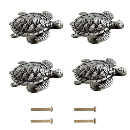 Jinyuanchao Ocean Turtles Handle 4PCS, Metal Dresser Drawer Cabinet Door Knobs Pulls Handles Home Bathroom Beach Nautical Coastal/Forest Decor Animal Series (Turtle, Pewter)
