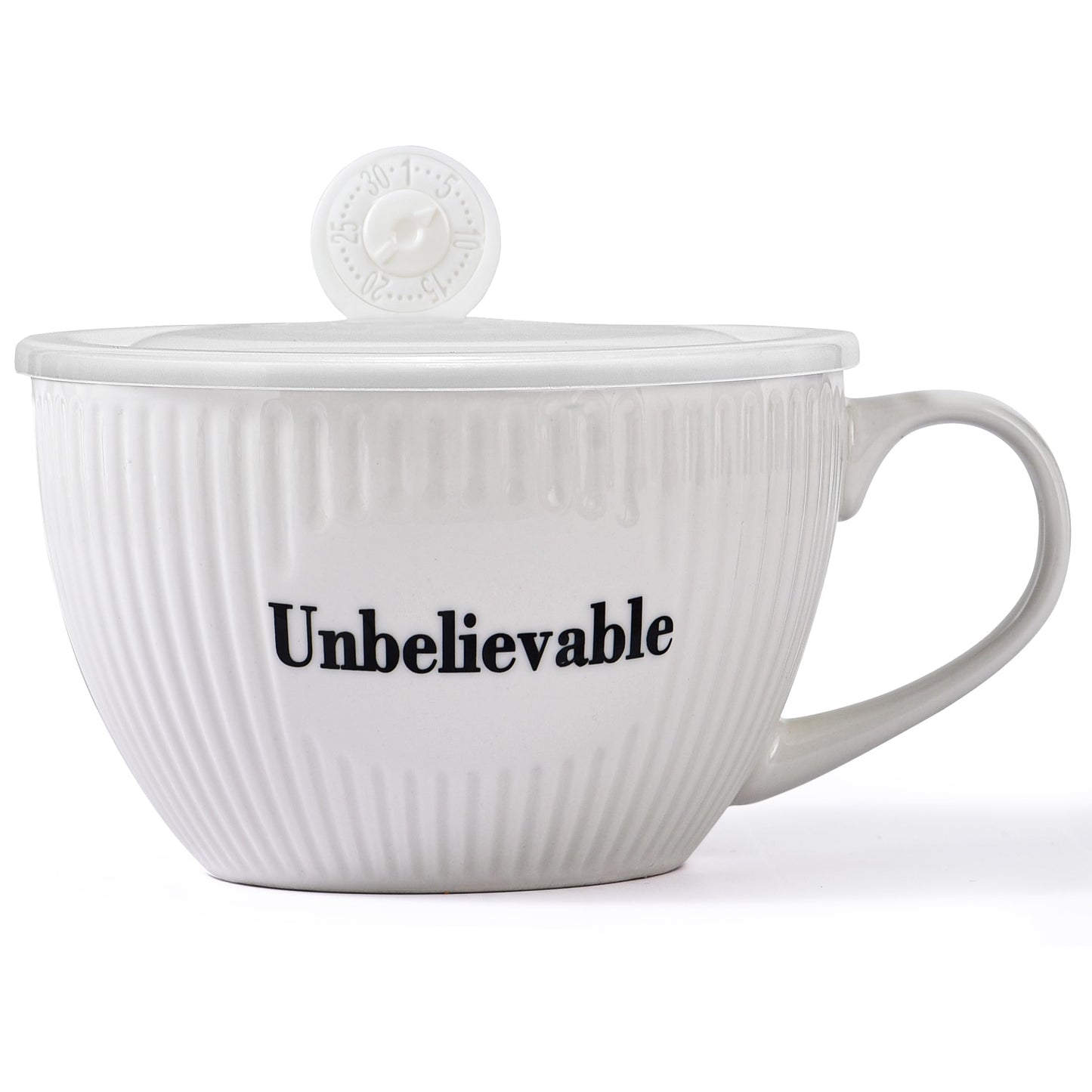 Unbelievable 28 oz Soup Mug, Striped Porcelain Meal Prep Lunchbox with Lid, Funny White Ceramic Sup Bowl with Handle and Cover for Meals or Drinks at Office, Dorm or Home Kitchen, Halloween Fall White