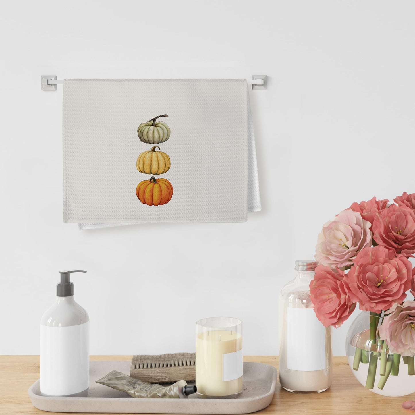 Yorhifa Hello Fall Pumpkin Kitchen Towels Set of 4, Autumn Harvest Maple Leaves Towels for Bathroom Decor, 16x24inch
