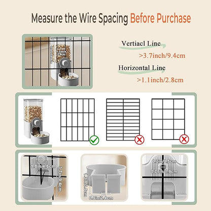 Auto Gravity Food Dispenser for Cage Hanging, 41OZ Capacity Hanging Automatic Pet Cage Feeder, Food Bowl for Cats Dogs Rabbit Ferret Chinchilla Bird Hedgehog Guinea Pig (Grey)